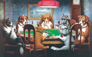 painting of dogs playing poker