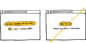 illustration of one correct browser with UX copy and one incorrect browser