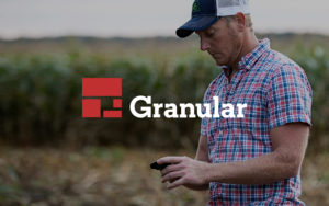 logo on top of image of farmer using phone