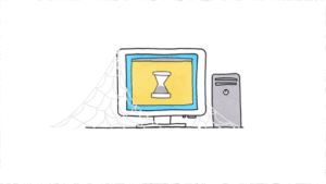 animation of an hour glass turning inside computer screen