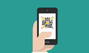 illustration of mobile device with QR code