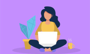 illustration of woman sitting down with laptop