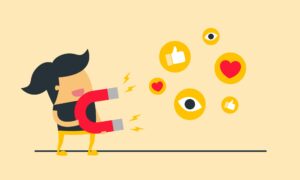 illustration of person pulliing social likes with magnet