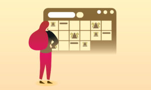 illustration of woman staring at floating calendar