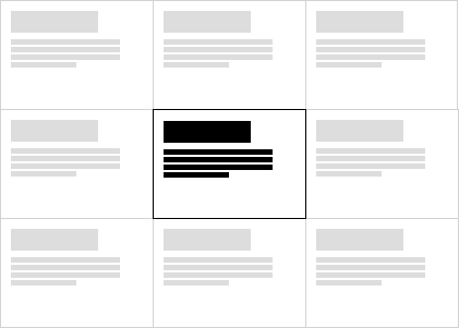 Illustration of a grid of pages, with the center one highlighted